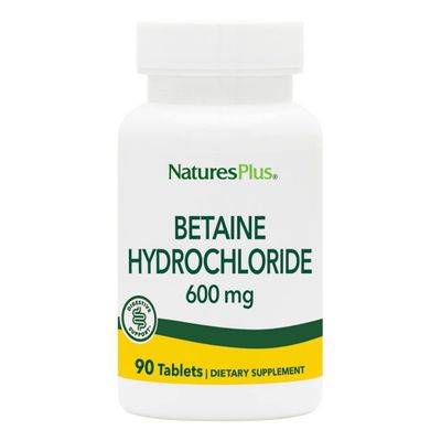 Natures Plus Betaine HCl (Hydrochloride) - 600 mg, 90 Tablets - Digestive Support Supplement, Relieves Symptoms of Occasional Heartburn &amp; Indigestion - Hypoallergenic, Gluten-Free - 90 Servings