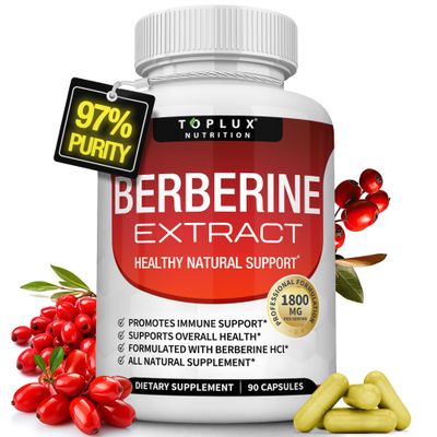 Toplux Berberine Supplement 1800mg Berberine HCl - Premium Berberine Extract to Support Overall Health, Ultra High Potency Berberine Plus for Men Women, 90 Capsules