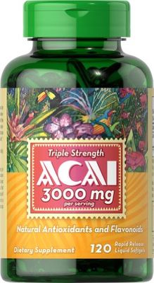 Puritan&#39;s Pride Triple Strength Acai 75 MG (3000 mg equivalent) with Antioxidant Properties and Flavonoids, Supplement to Support Healthy Aging, 2 Month Supply, 120 Rapid Release Liquid Softgels