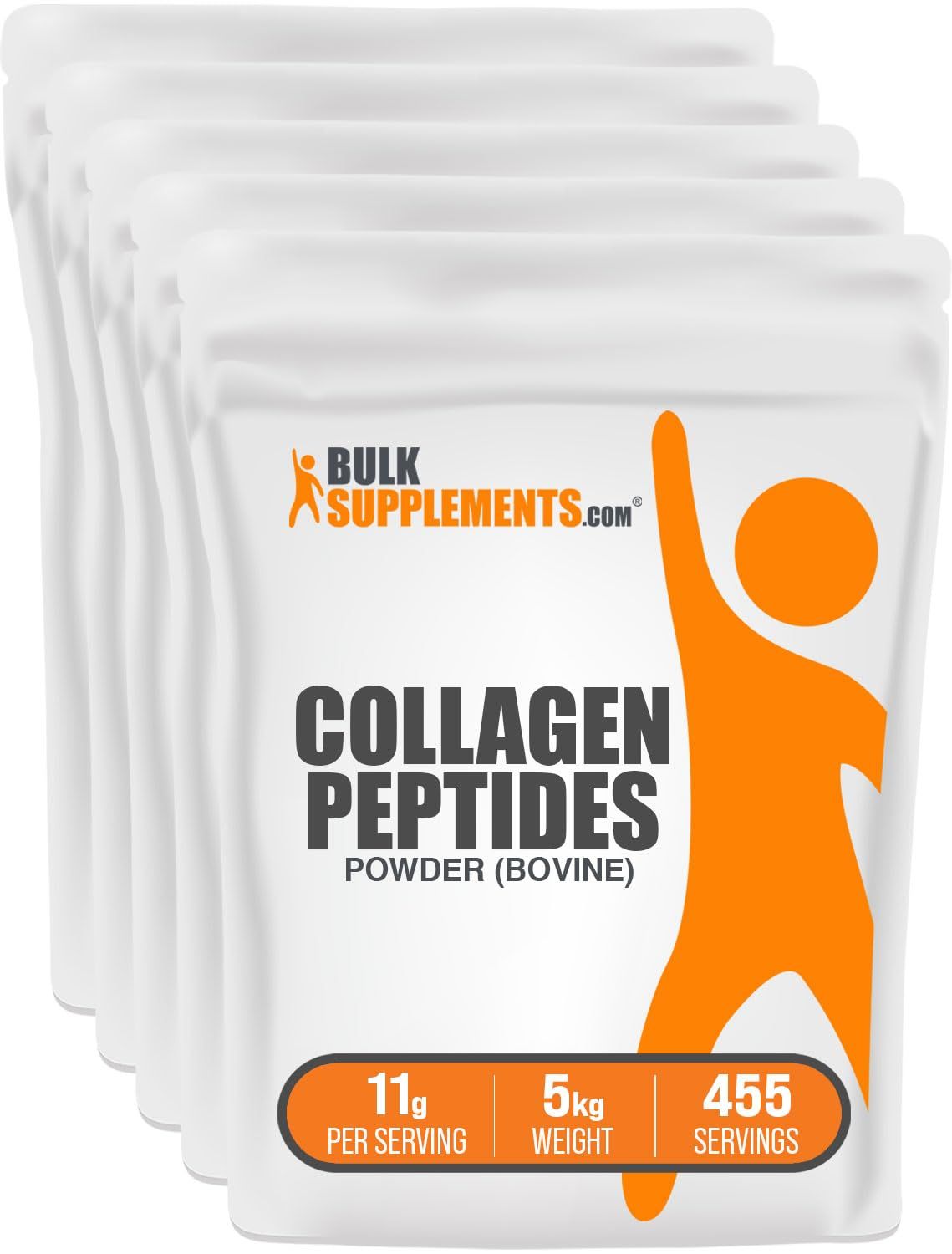 BulkSupplements.com Collagen Peptides Powder - Collagen Supplement, Bovine Collagen Powder - Powdered Collagen, Hydrolyzed &amp; Gluten Free, 11g per Serving, 5kg (11 lbs) (Pack of 5)