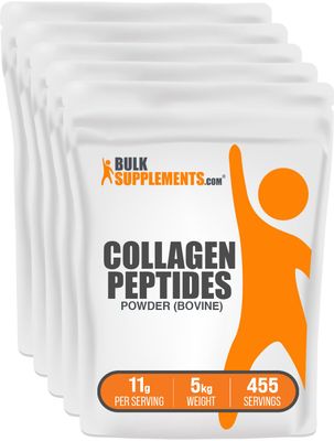 BulkSupplements.com Collagen Peptides Powder - Collagen Supplement, Bovine Collagen Powder - Powdered Collagen, Hydrolyzed &amp; Gluten Free, 11g per Serving, 5kg (11 lbs) (Pack of 5)