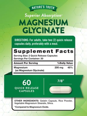 Nature's Truth Magnesium Glycinate Capsules | 200mg | 60 Count | Chelated Superior Absorption Formula | Non-GMO &amp; Gluten Free Supplement