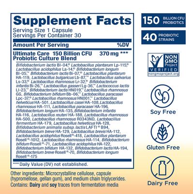 Renew Life Ultimate Flora Adult Ultimate Care Probiotic, 150 Billion, 30 Caps (Package May Vary)