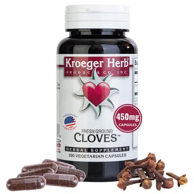 Kroeger Herb, Cloves, Natural Antioxidant Cloves Capsules, Liver Health, Digestive Clove Supplement - Vegetarian, Non-GMO, Gluten Free, No Preservatives or Fillers - 100 Clove Capsules, Made in USA