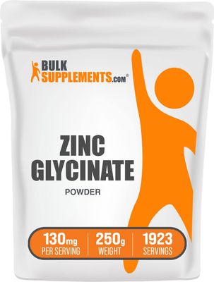 BulkSupplements.com Zinc Glycinate Powder - Zinc Supplement, Zinc 40mg, Zinc Glycinate Supplement for Immune Support - Gluten Free, 130mg per Serving, 250g (8.8 oz) (Pack of 1)
