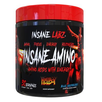 Insane Labz Insane Amino Hellboy Edition, BCAA with Energy Focus Muscle Recovery, Intra Workout Powder, 2 1 1 Branched Chain Amino Acid Powder, 30 Srvgs, Blue Raspberry