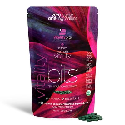 VITALITYbits - Organic Blended Spirulina &amp; Chlorella Tablets - Algae Superfood - Energy, Self Care, Beauty - Replace Greens, Supplements, Protein, Snacks - Vegan, Keto, Gluten Free - 1000 Tablets Bag