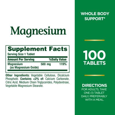 Nature's Bounty Magnesium, Mineral Supplement, Supports Bone and Muscle Health, 500 mg, Coated Tablets, 100 Count