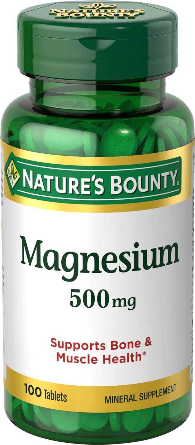 Nature&#39;s Bounty Magnesium, Mineral Supplement, Supports Bone and Muscle Health, 500 mg, Coated Tablets, 100 Count