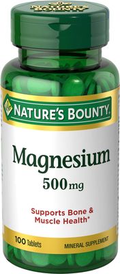 Nature&#39;s Bounty Magnesium, Mineral Supplement, Supports Bone and Muscle Health, 500 mg, Coated Tablets, 100 Count