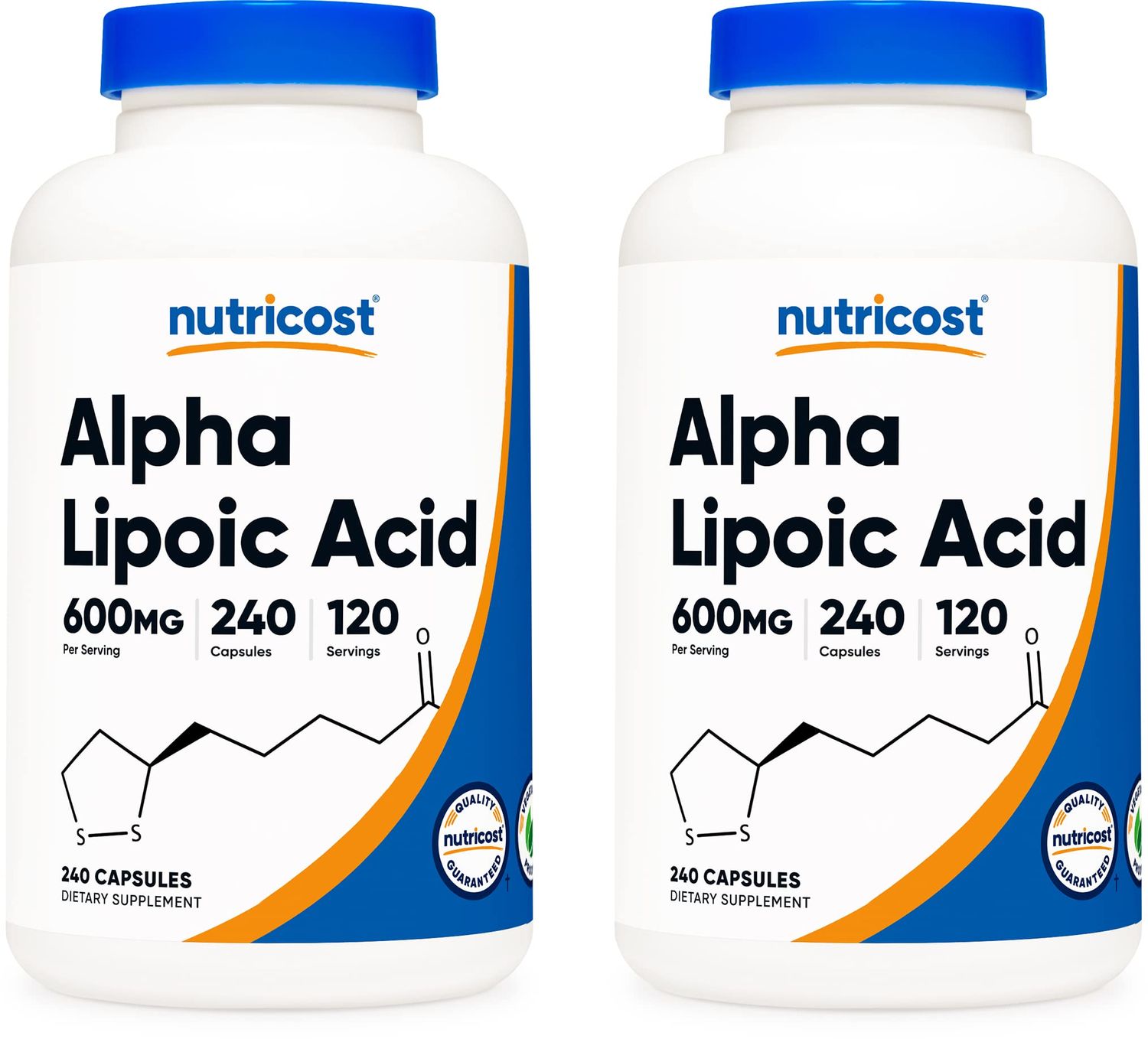 Nutricost Alpha Lipoic Acid 600mg, 240 Vegetarian Capsules - Gluten Free, Soy Free &amp; Non-GMO, 120 Servings (2 Bottles)