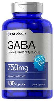Horbach GABA Supplement | 750mg | 180 Capsules | Gamma Aminobutyric Acid | Non-GMO, Gluten Free