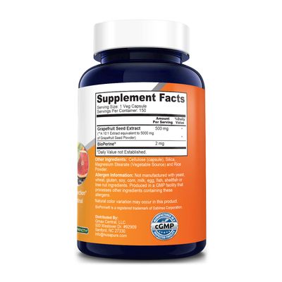 NusaPure Grapefruit Extract 5,000 mg per Capsule (Extract 10:1) Bioperine 150 Veggie caps (Vegan, Gluten Free, Non-GMO)