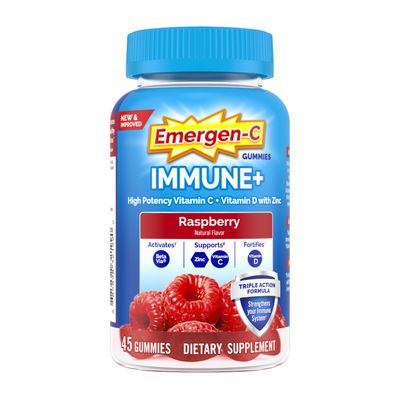 Emergen-C Immune+ Immune Gummies, Vitamin D Plus 750 mg Vitamin C, Immune Support Dietary Supplement, Caffeine Free, Gluten Free, Raspberry Flavor - 45 Count