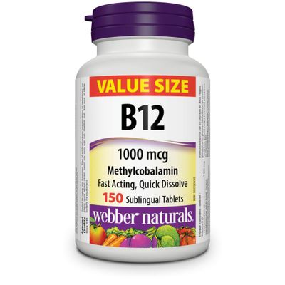 Webber Naturals Vitamin B12 1000 mcg Methylcobalamin, 150 Sublingual Tablets