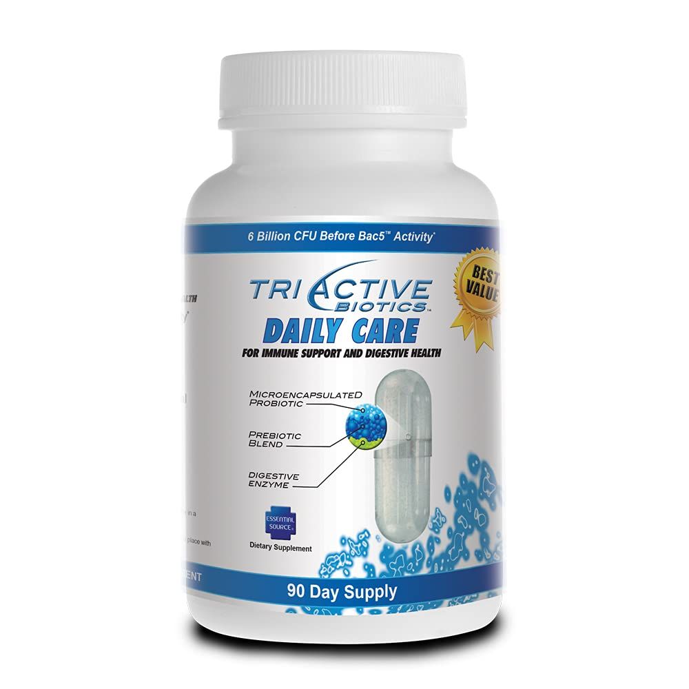 Essential Source TriActive Biotics Daily Care - Probiotics, Prebiotic Blend with 6 Billion CFU - Digestive Enzymes Supplement for Men &amp; Women - Helps Support Gut Health, Immune Defense - 90 Capsules