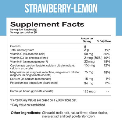 Dr. Price's Vitamins Cal-Mag Vites - Calcium Magnesium Powder for Men and Women | 30 Packets | Vitamin K, D, Mineral Supplement | Natural Calming Stress Relief Drink | No Sugar - Strawberry-Lemon