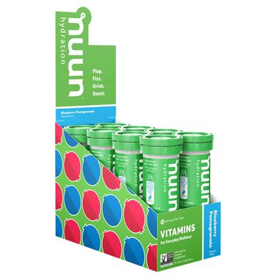 Nuun Hydration Vitamins Electrolyte Tablets, Blueberry Pomegranate, 5 Essential Electrolytes for Hydration + Vitamin A, B6, C, D, E, with Magnesium, Vegan, Non-GMO, 8 Pack (96 Servings)