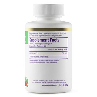 Paradise Herbs, Berberine Extract, 500 mg, Pure &amp; Potent Berberine Supplement, Vegan, Non GMO, Gluten Free, 60