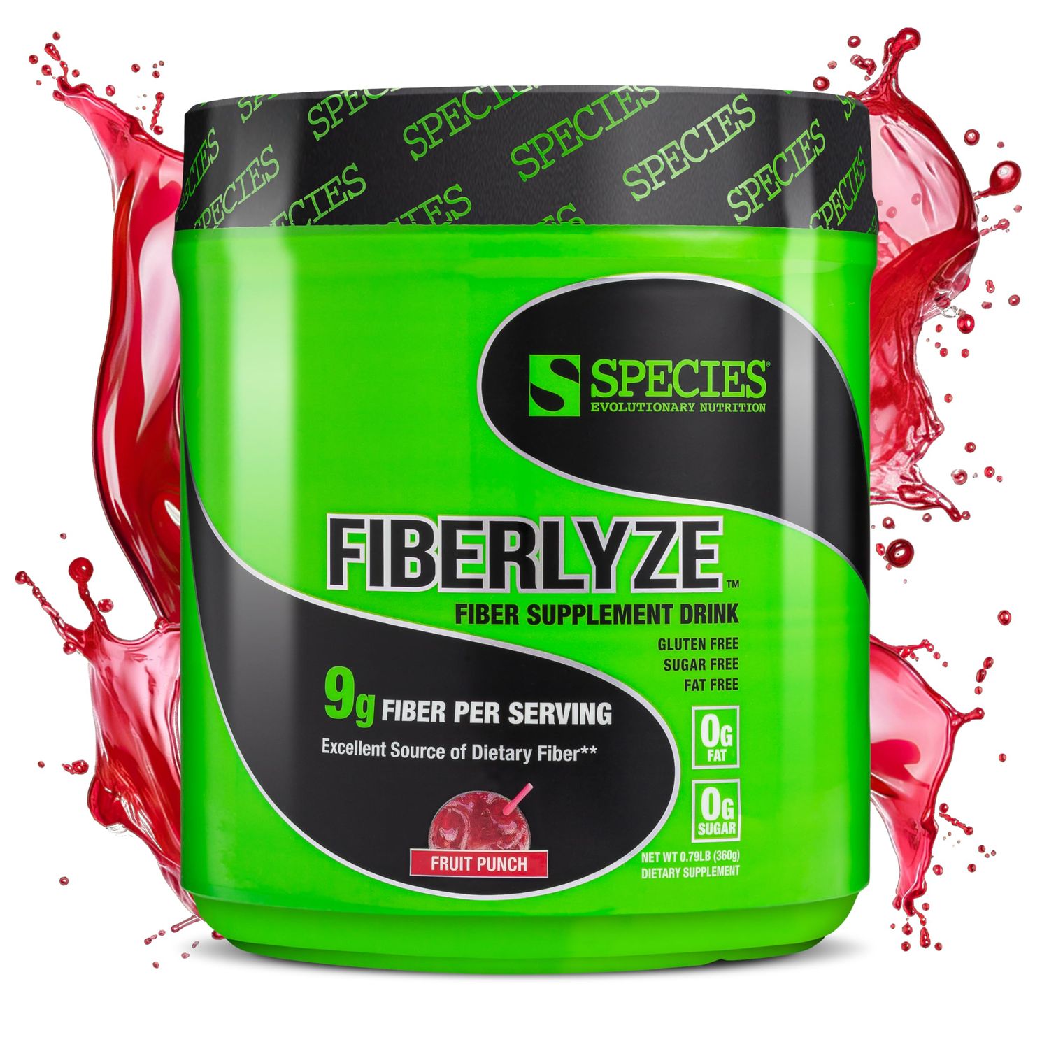 Species Nutrition Fiberlyze Fiber Supplement, Psyllium Based Soluble &amp; Insoluble Fiber Powder for Healthy Colon, Digestive Functions (Fruit Punch, 30 Servings)