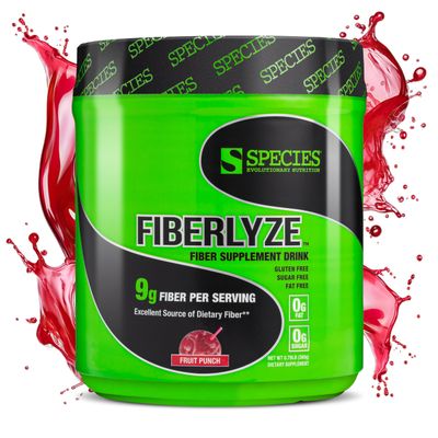 Species Nutrition Fiberlyze Fiber Supplement, Psyllium Based Soluble &amp; Insoluble Fiber Powder for Healthy Colon, Digestive Functions (Fruit Punch, 30 Servings)