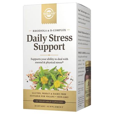 Solgar Daily Stress Support,60 Vegetable Capsules - Build Resistance to Stress &amp; Mental Fatigue - Support Ability to Stay Calm - Contains Clinically-Studied Rhodiola &amp; B-Complex,Non-GMO,60 servings
