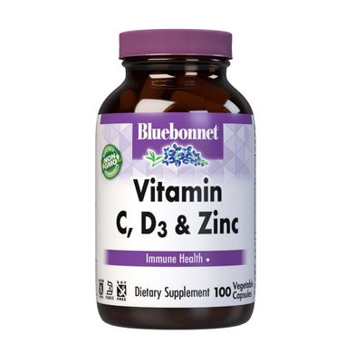 Bluebonnet Nutrition Vitamin C, D3 &amp; Zinc, for Immune Health and Respiratory Function*, Soy-Free, Gluten-Free, Non-GMO, Kosher Certified, Dairy-Free, 100 Vegetable Capsules, 100 Servings