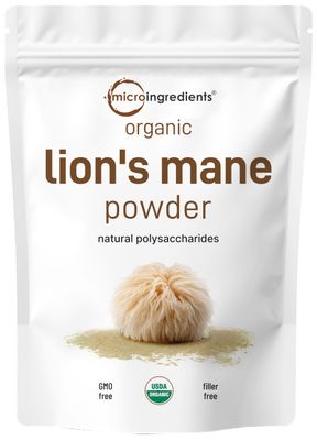 Micro Ingredients Organic Lions Mane Mushroom Supplement Powder, 16 Ounce | Natural Superfood for Brain, Energy, &amp; Immune Health | Non-GMO Vegan