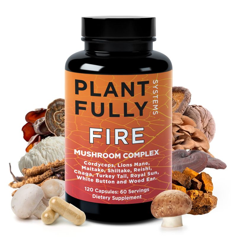 Plantfully Systems Lions Mane 2660mg 10in1 Mushroom Supplement with Reishi Lions Mane Cordyceps Chaga Turkey Tail Maitake Shiitake Nootropic Complex Brain Energy Focus Capsules 120 Count Made in USA