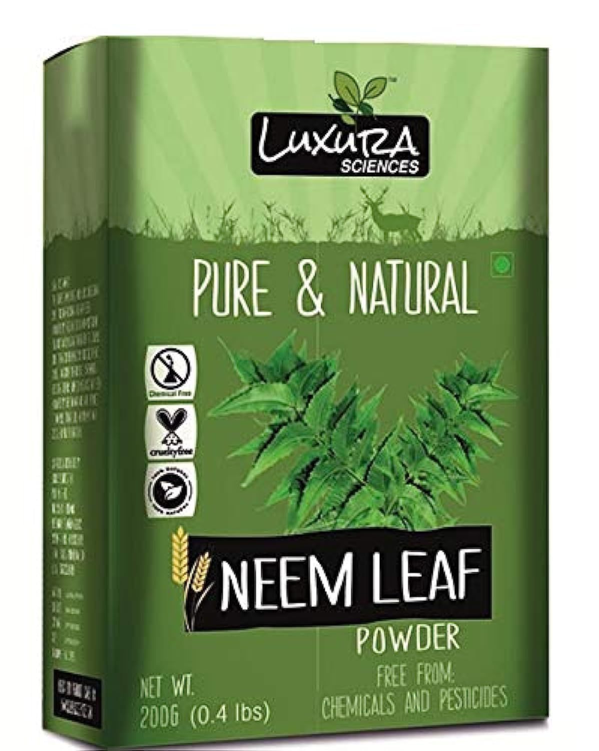 Luxura Sciences Organic Neem Leaf Powder | for Hair, Skin &amp; Oral Health | Supports Oral Hygiene &amp; Immune System | Reduces Dandruff, Clears Clogged Pores &amp; Purifies Body | 7.05 Oz/200g