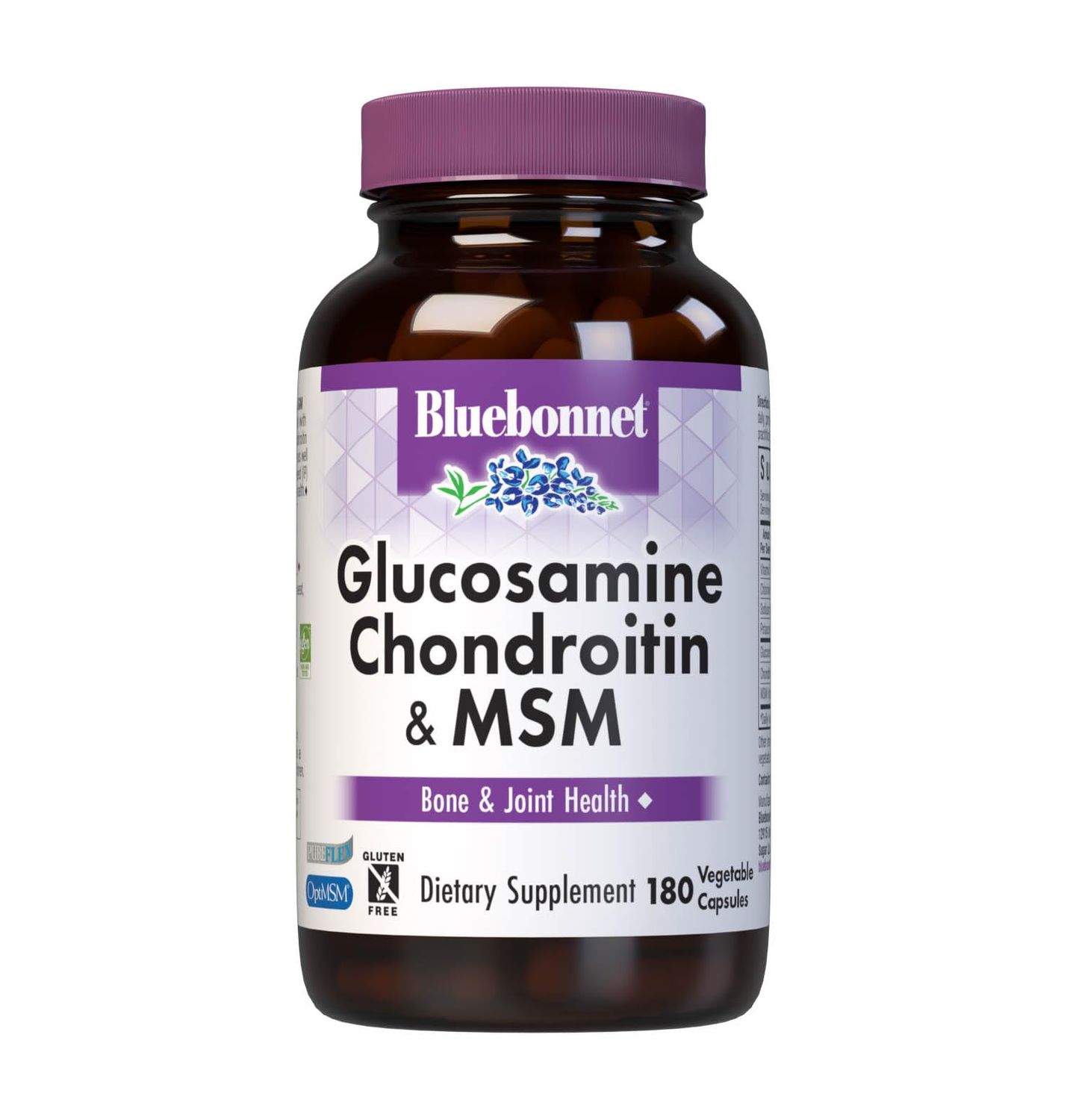 Bluebonnet Nutrition Glucosamine Chondroitin Plus MSM, Glucosamine, Chondroitin Sulfate, Vitamin C &amp; OptiMSM, Bone &amp; Joint Health, Non GMO, Gluten Free, Soy Free, Milk Free, 180 Vegetable Capsules