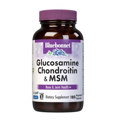 Bluebonnet Nutrition Glucosamine Chondroitin Plus MSM, Glucosamine, Chondroitin Sulfate, Vitamin C &amp; OptiMSM, Bone &amp; Joint Health, Non GMO, Gluten Free, Soy Free, Milk Free, 180 Vegetable Capsules