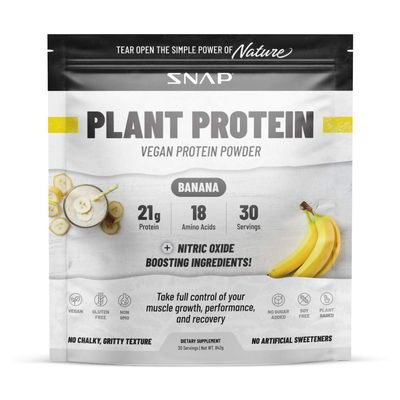 Snap Supplements Organic Plant Based Vegan Protein Powder Nitric Oxide Boosting Protein Powder, Vanilla Bean, BCAA Amino Acid for Muscle Growth, Performance &amp; Recovery - 30 Servings (Banana)