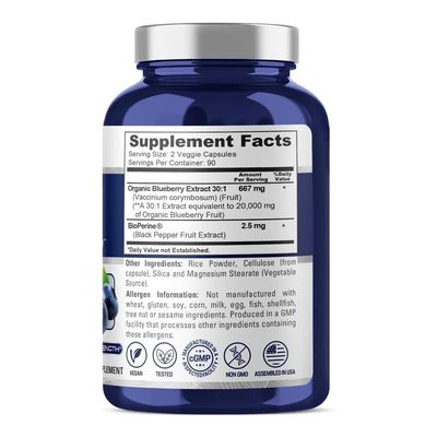NusaPure Blueberry Concentrate 20,000mg - 180 Veggie Powder caps (Extract 30:1, 100% Vegetarian, Non-GMO)
