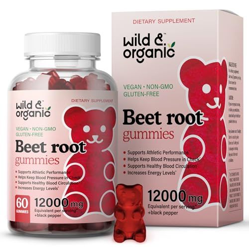Wild &amp; Organic Beet Root Gummies - 12000 mg Beet Energy Supplements for Women and Men with Beet Root Powder - Red Beets Supplements - Pectin-Based Beets Chewables - 60 Red Beet Chews