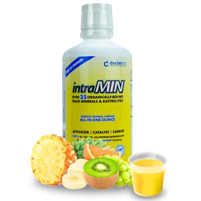 DRUCKER Labs - IntraMIN Organic Liquid Trace Minerals Dietary Supplement for Men, Women, Kids, Immune Support, Muscle Support, Non GMO, Gluten Free, Vegan, Electrolytes (32 oz., Tropical Fruit Punch)