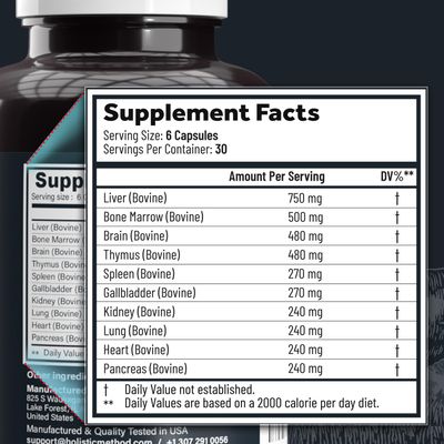 Beef Organ Supplement Grass Fed Complex for Men and Women - 10 Carnivore Meat Proprietary Blend of Beef Liver, Marrow, Brain, Thymus, Spleen, Kidney, Lung, Heart, Pancreas, Gallbladder -180 Caps