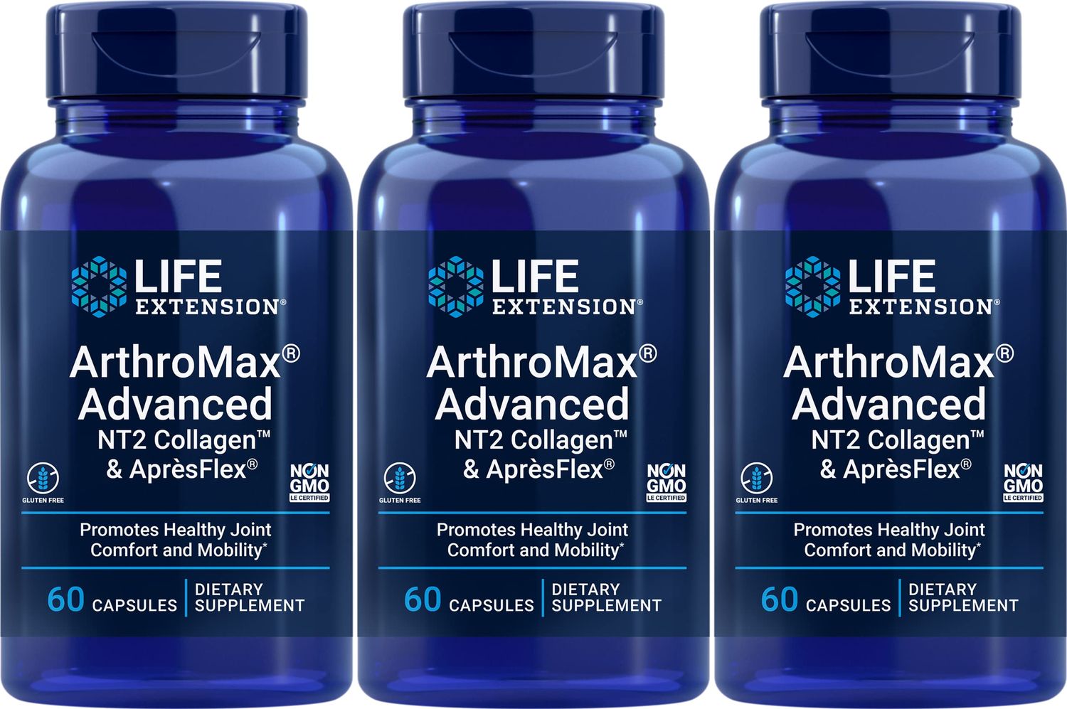 Life Extension ArthroMax Advanced with NT2 Collagen &amp; ApresFlex, 60 Capsules (Pack of 3)