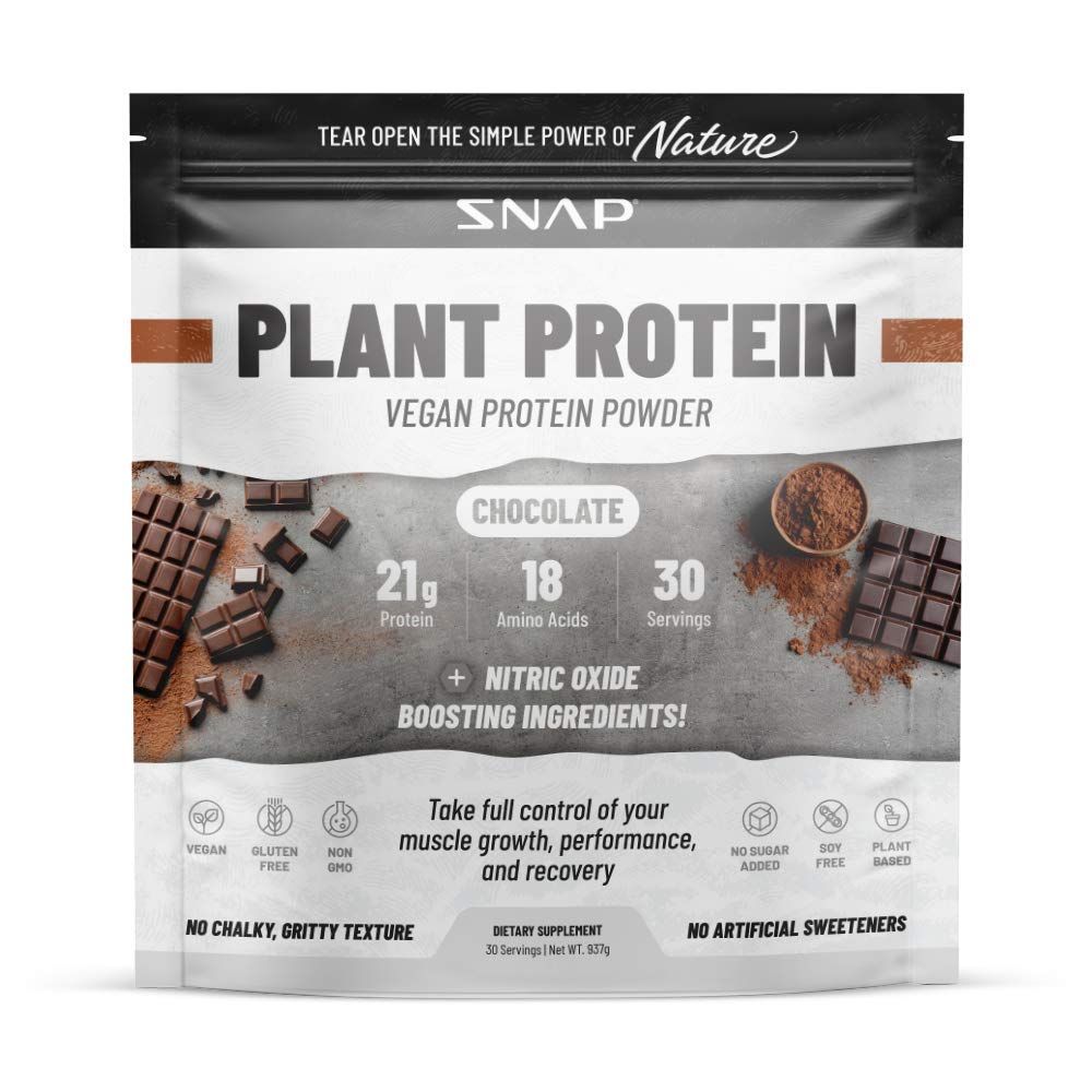 Snap Supplements Organic Plant Based Vegan Protein Powder Nitric Oxide Boosting Protein Powder, Vanilla Bean, BCAA Amino Acid for Muscle Growth, Performance &amp; Recovery - 30 Servings (Chocolate)