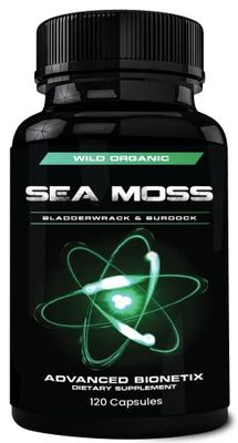 Advanced Bionetix Organic Irish Sea Moss Capsules, Raw Wildcrafted Seamoss Enhanced w/Bladderwrack &amp; Burdock Root Capsules 120 Total Pills Antioxidant Packed. Prebiotic Superfood, Thyroid Support.