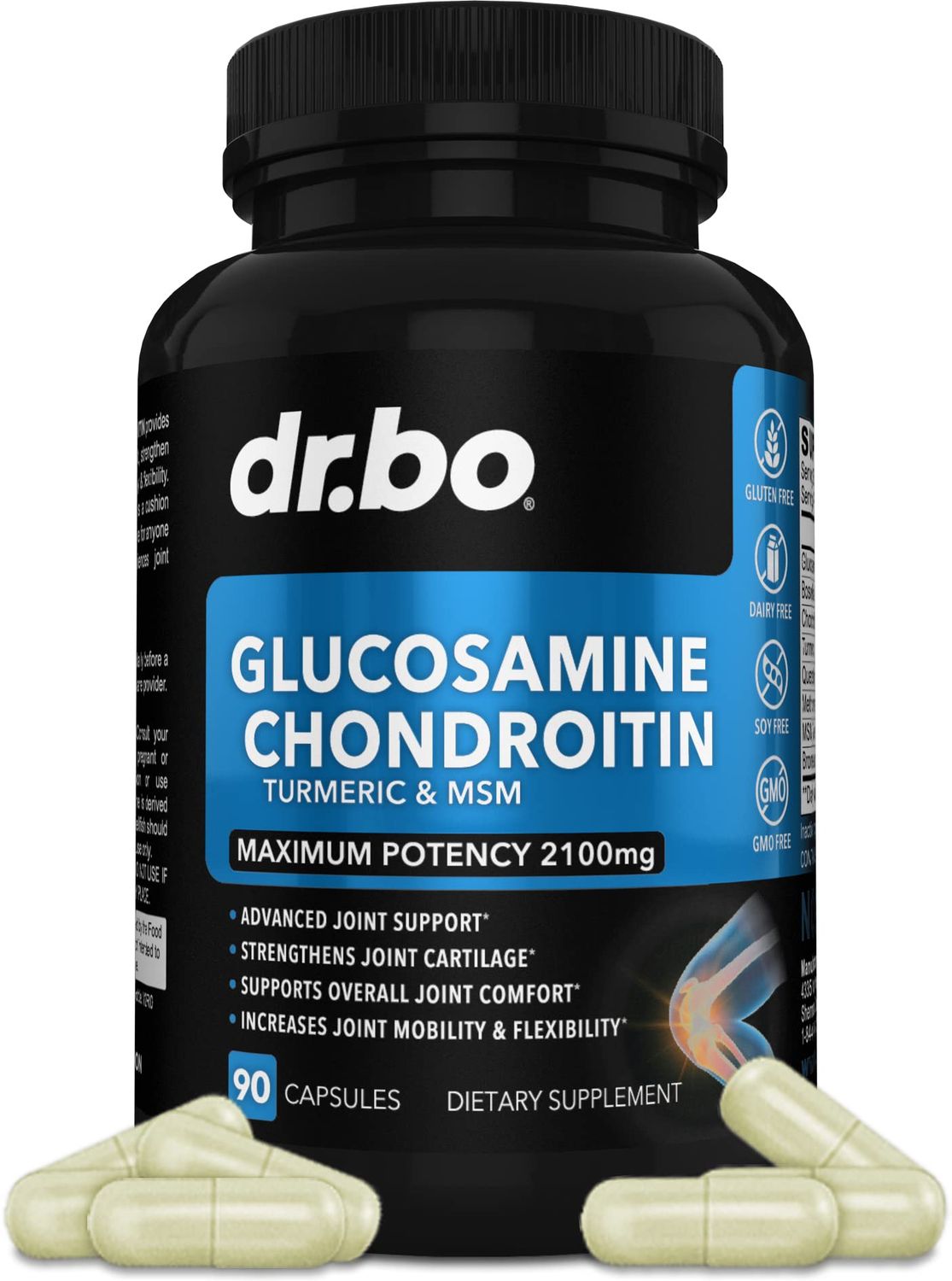 Glucosamine Chondroitin MSM Turmeric - Joint Health Supplement 2100mg Knee Bone &amp; Joints - Joint Support Supplement Pills Advanced Glucosamine Sulfate Capsules Joint Supplements for Men Women Adults