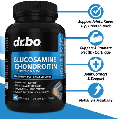 Glucosamine Chondroitin MSM Turmeric - Joint Health Supplement 2100mg Knee Bone & Joints - Joint Support Supplement Pills Advanced Glucosamine Sulfate Capsules Joint Supplements for Men Women Adults