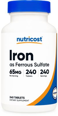 Nutricost Iron (As Ferrous Sulfate) 65mg, 240 Tablets - Non-GMO, Gluten Free
