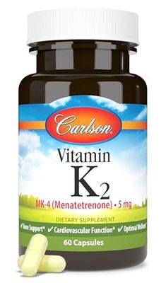 Carlson - Vitamin K2, MK-4 (Menatetrenone), Vitamin K Supplement, Bone &amp; Heart Health, K2 Vitamin, Soy-free, 60 capsules
