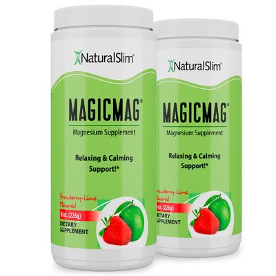 NaturalSlim Magicmag Pure Magnesium Citrate Powder - Stress, Constipation, Muscle, and Heart Support | Natural Strawberry &amp; Lime Flavored Magnesium Supplement - 8oz Drink Mix (2 Pack)