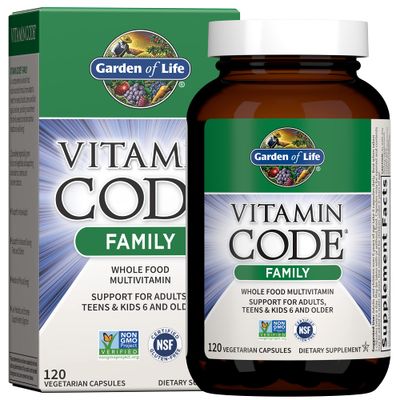 Garden of Life Multivitamin for Women, Men &amp; Kids Age 6 and up, Vitamin Code Family Multi - 120 Vegetarian Capsules, Whole Food Vitamins, Food Blend &amp; Probiotics, Gluten Free Dietary Supplements