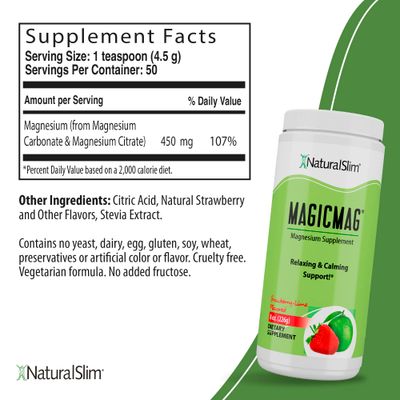 NaturalSlim Magicmag Pure Magnesium Citrate Powder - Stress, Constipation, Muscle, and Heart Support | Natural Strawberry &amp; Lime Flavored Magnesium Supplement - 8oz Drink Mix (2 Pack)