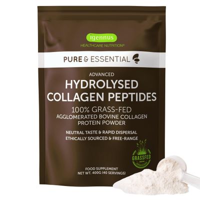 100% Grass Fed Bovine Collagen Protein Powder, Advanced Hydrolyzed Collagen Peptides, Collagen Types 1, 2 &amp; 3, Non-GMO, Free Range, Gluten &amp; Dairy Free, Easy Mix, 40 Servings, Pure &amp; Essential