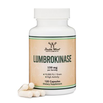 Lumbrokinase Enzymes Supplement - 120 Capsules (Max Activity 10,000 FU/Gram) 150mg per Serving (No Fillers, Non-GMO, Gluten Free) for Cardiovascular and Blood Circulation Support by Double Wood