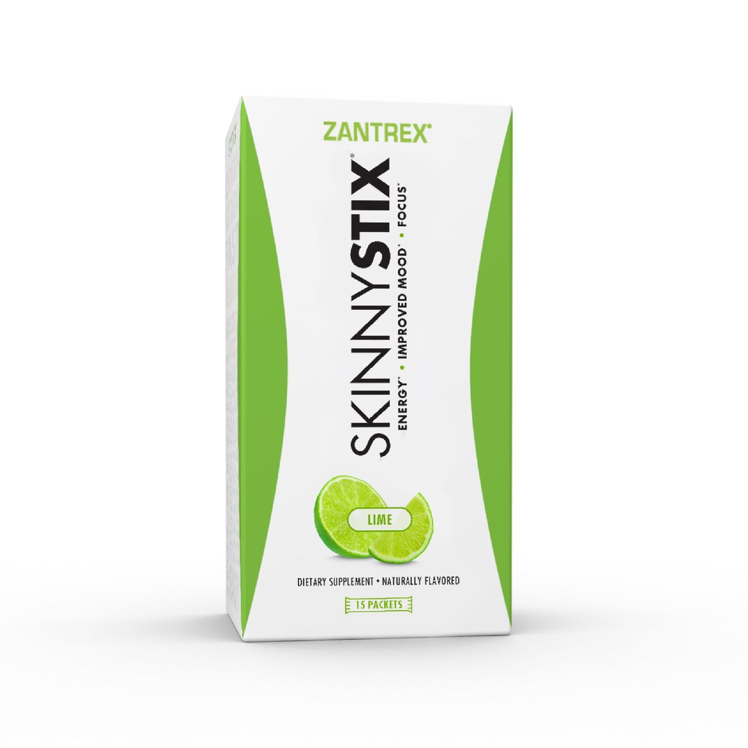 Zantrex SkinnyStix Energy Powder - GLP-1 Support, Boost Mood - 10 Calories - Yerba Mate, Coffee Bean - 15 Stix, Lime